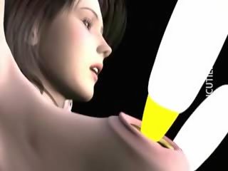 Seksi 3d animasi pornografi perempuan mendapat payudara bergetar