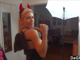 My wife tries her new demon costum and feels oversexed